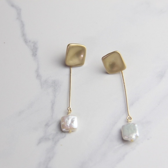 Gold Pearl Drop Earrings - Picture 1 of 3
